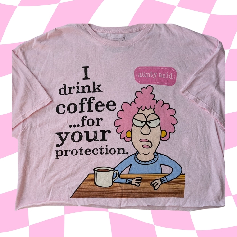 Coffee Shirt / Pink Cropped Coffee Tee / Aunty Acid Coffee T-shirt